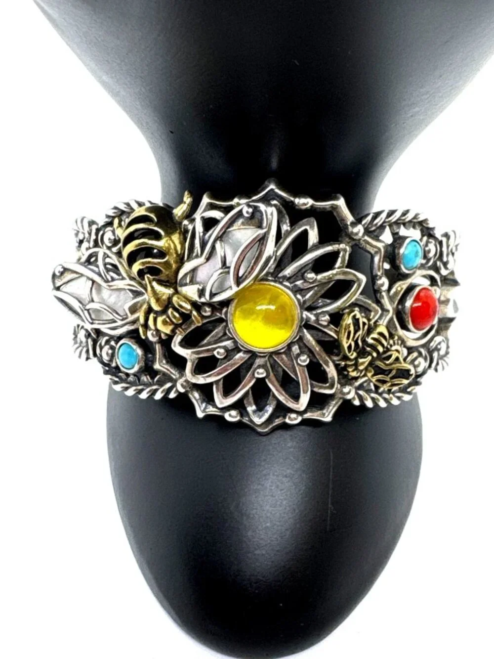 Carolyn Pollack Fritz Casuse 925 Sterling Silver Brass Bumble Bee Gemstone Cuff